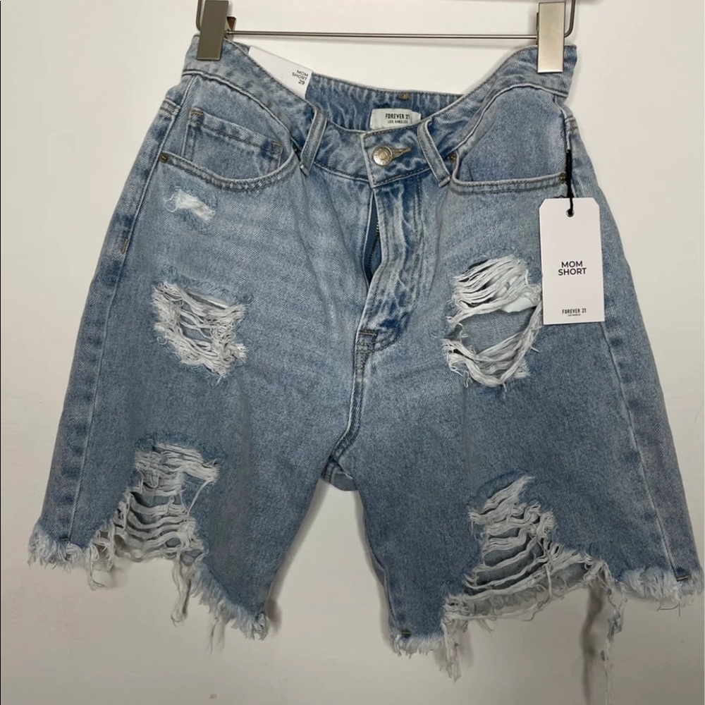 Forever21: Distressed, High Waisted Light Wash Jean Shorts